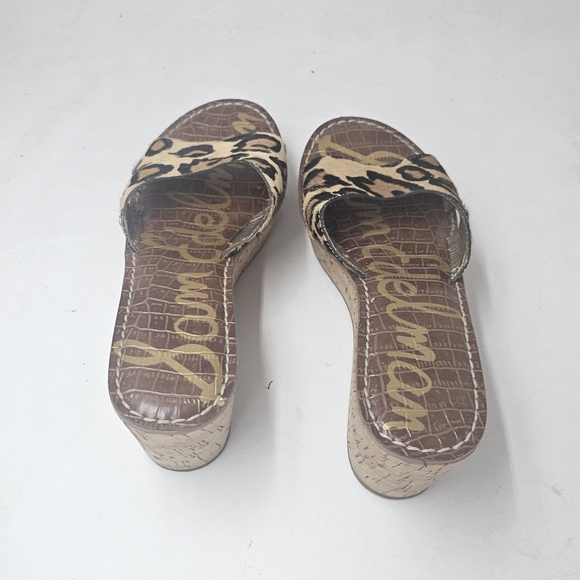Sam Edelman Reid Leopard Calf Hair Cork Wedge Slide Sandals Platform Size 8 - Picture 7 of 10